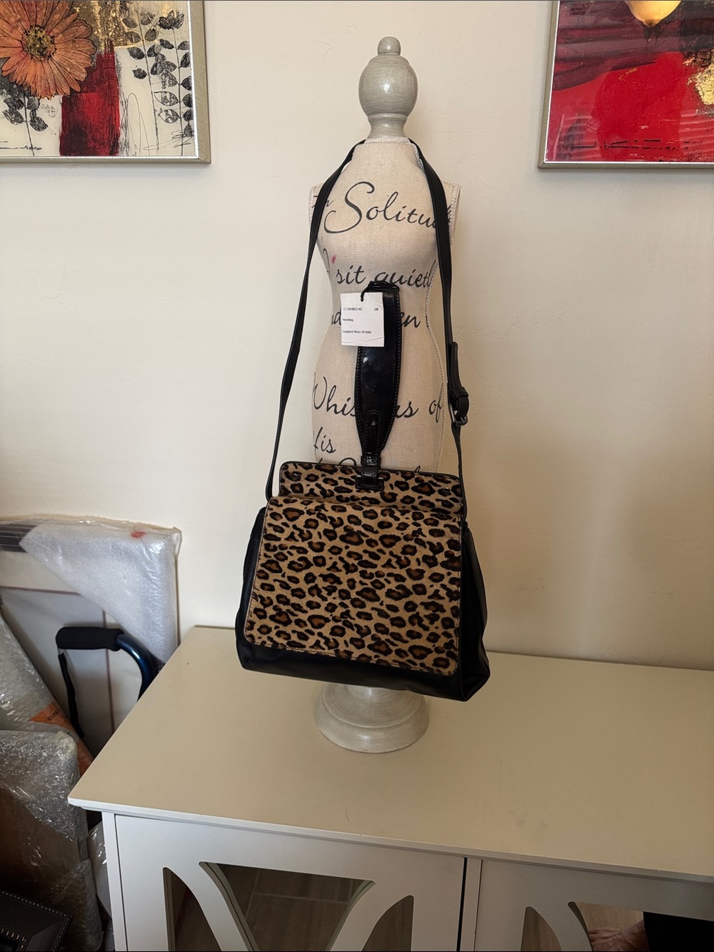 *NWT* Worth NEW York Designer Leopard calf hair handbag - Wristlet Black leather